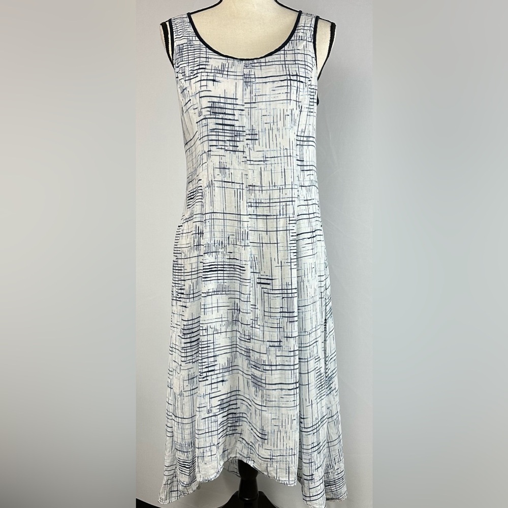 JONES NEW YORK High-Low Sleeveless Linen dress white blue design - size 4
